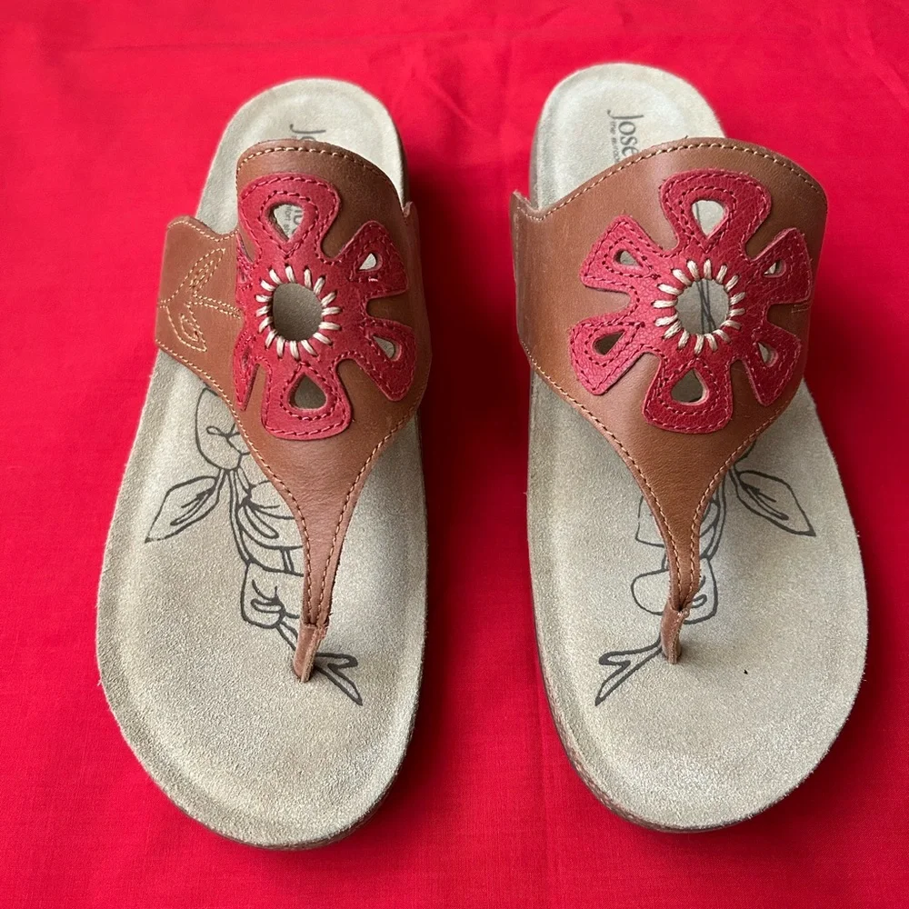 Josef Seibel Brown and Red Floral Sandals - Picture 1 of 7